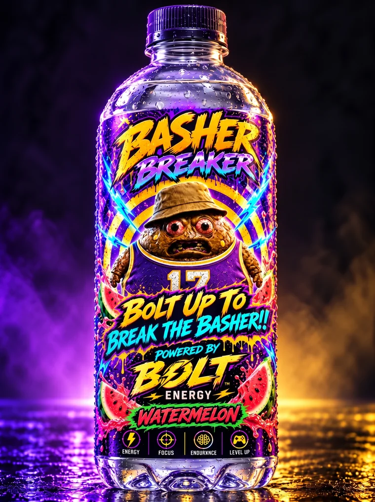 Basher Breaker Watermelon bottle, powered by Bolt Energy